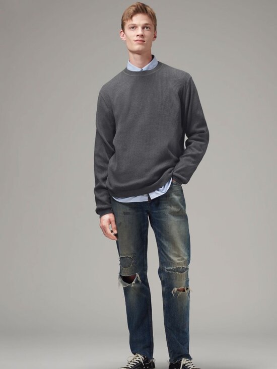Hemp HoodLamb Other - Men's Knit Crewneck Sweater Dark Grey (MYK-002)